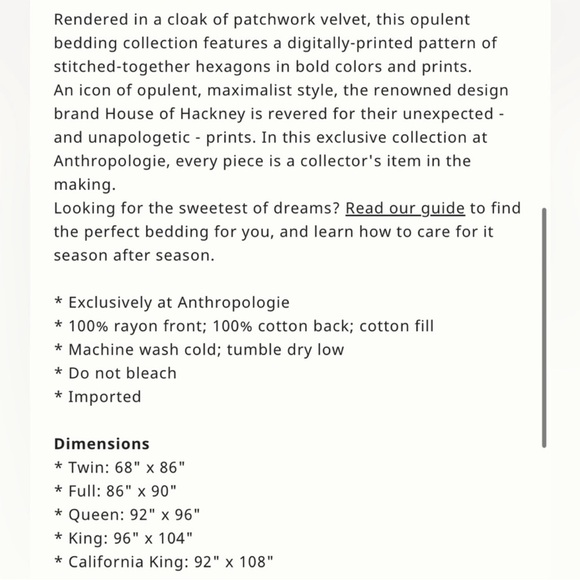 House of Hackney x Anthropologie Velvet Wilton Patchwork Quilt in Queen Size - Picture 5 of 9